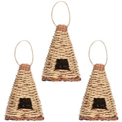 Cone-shaped, flat-bottomed bird's nest woven from natural straw with a small entrance and hanging loop. - Image 10