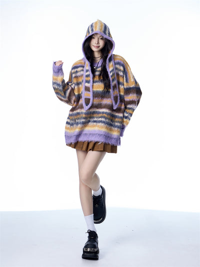 Bufanda Gorro Suéter Mohair a Rayas - Estilo Desenfadado para Mujer - Image 15