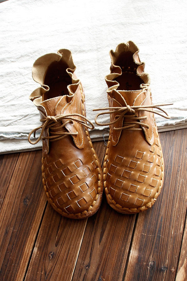 Zapatos de Cuero Genuino con Estilo Retro Artístico para Mujer
