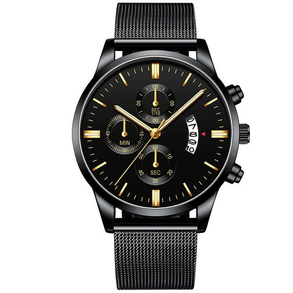 Reloj de Lujo para Hombre con Malla Metálica y Movimiento de Cuarzo