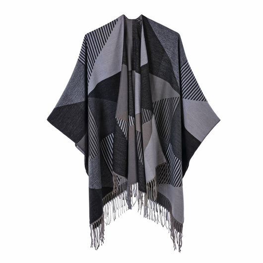 Chal Retro Grueso y Cálido con Textura Jacquard - Estilo Vintage Elegante - Image 30
