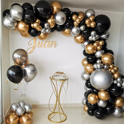 Juego de Globos Látex Negro y Dorado de 18 Pulgadas para Cumpleaños con Cadena Decorativa - Image 4