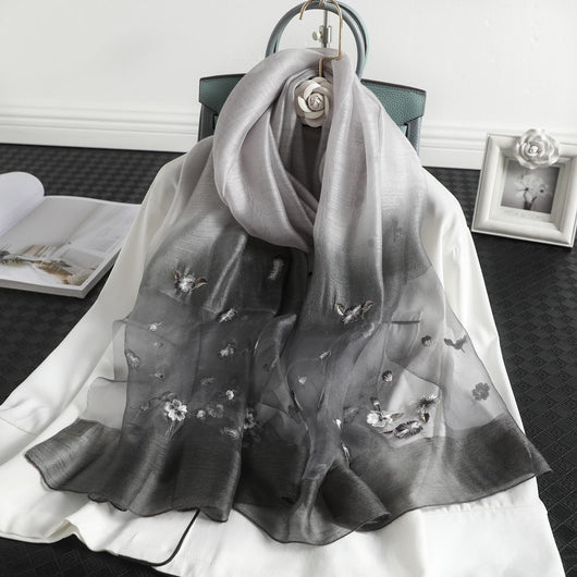 Pashmina de Seda y Lana con Bordado Degradado - Protección Solar - Image 7