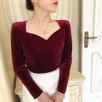 Blusa Terciopelo Escote V Hombros Descubiertos Cintura Ajustada - Image 3
