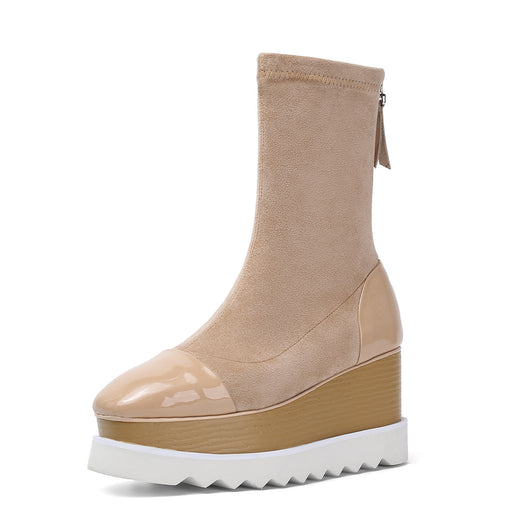 Botas Martin de Cuero con Plataforma Gruesa y Stretch - Botines Wedge Versátiles para Mujer - Image 5