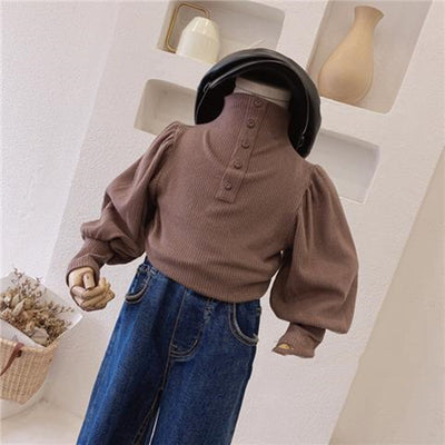 Blusa Infantil con Cuello Alto, Mangas Abullonadas y Botones - Image 6