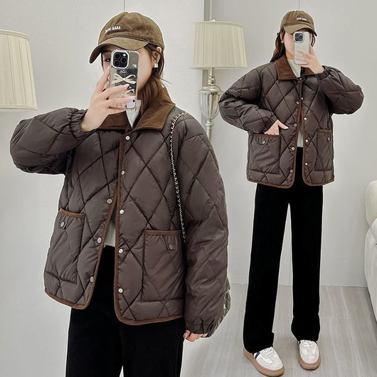 Chaqueta Acolchada de Cuero PU con Diseño Rombo - Suelta y Versátil - Image 4