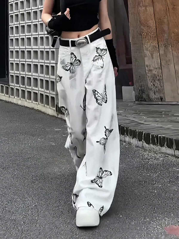 Pantalones Anchos Tie-Dye Mariposa Blanco para Mujer