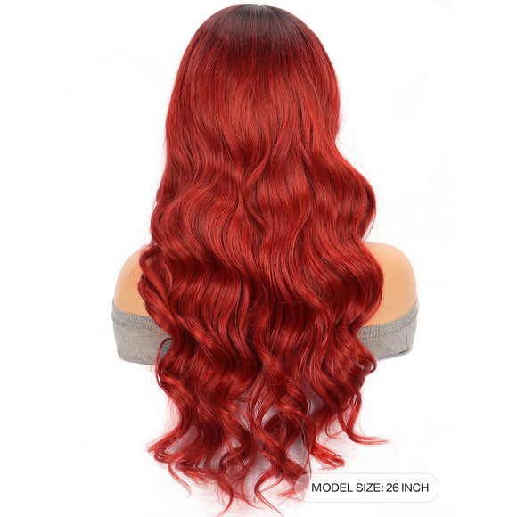 Peluca Larga Ondas Grandes Rojo Intenso - Fibra Sintética Premium