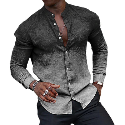 Camisa Casual de Manga Larga con Cuello de Pie Degradado para Hombre - Image 5