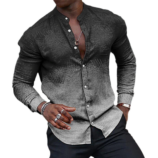 Camisa Casual de Manga Larga con Cuello de Pie Degradado para Hombre - Image 5