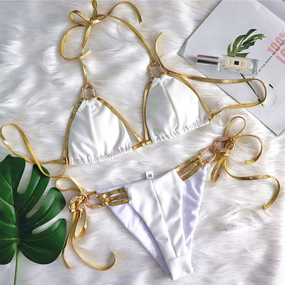 Bikini Strapless con Detalles Dorados - Image 9