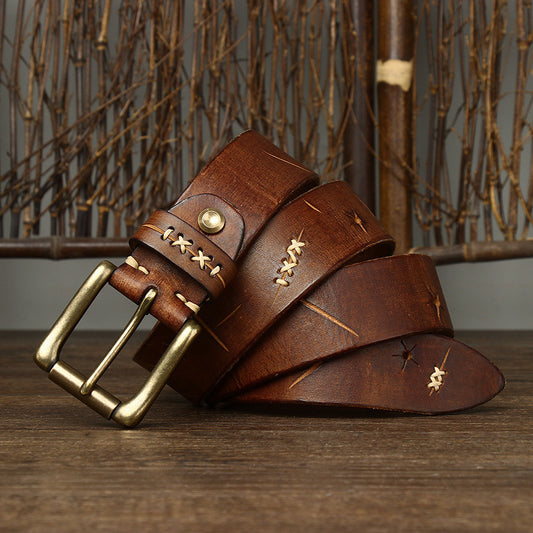Cinturón Vaquero de Cuero Vintage Delavado con Hebilla de Pasador