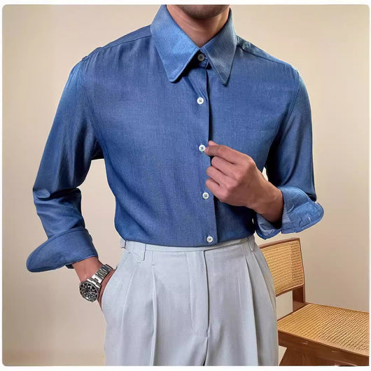 Camisa Casual Business de Manga Larga con Cuello Redondo para Hombre - Image 2