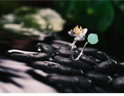 Anillo de Plata Esterlina con Jade Lotus Estilo Vintage - Image 11