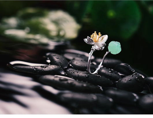 Anillo de Plata Esterlina con Jade Lotus Estilo Vintage - Image 11