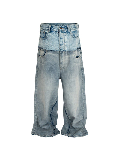 Pantalones Vaqueros Unisex Patchwork Doble Cintura con Detalles Desgarrados - Image 9
