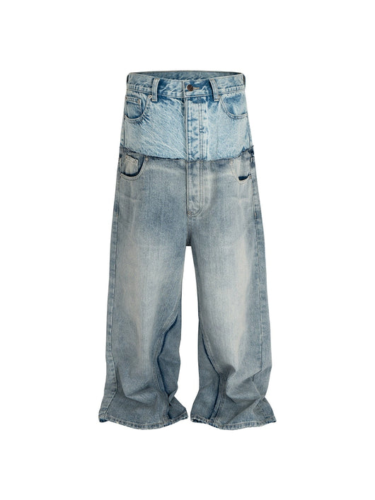 Pantalones Vaqueros Unisex Patchwork Doble Cintura con Detalles Desgarrados - Image 9