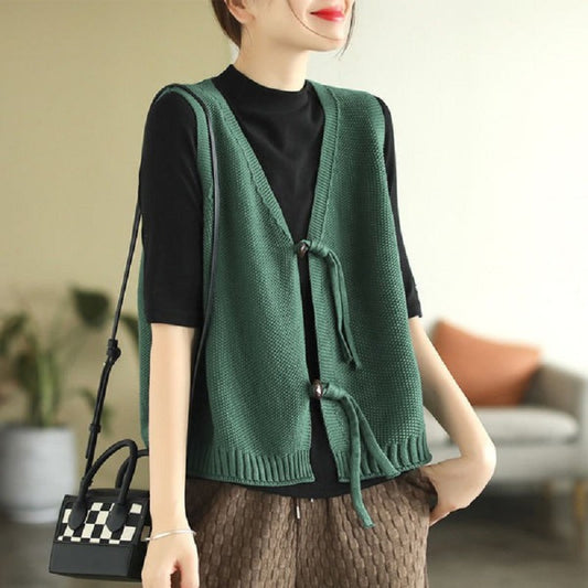 Chaleco Abrigo Estilo Retro Verde con Hebilla Asiática
