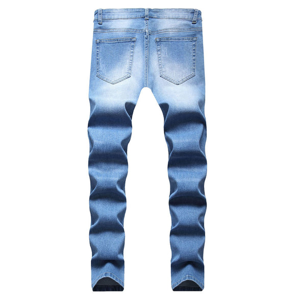 Jeans Slim Ajustados con Desgarre Estilo Europeo para Hombre