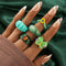 Juego de 5 Anillos Ajustables con Perlas de Arroz, Diamantes y Mariposa de Resina