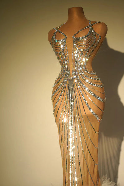 Vestido de Gala con Plumas y Cristales Brillantes para Mujer - Image 17