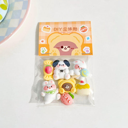 Set of 7 cute 3D resin stickers featuring cartoon characters, an ice cream bar, and a cookie snack. - Image 8