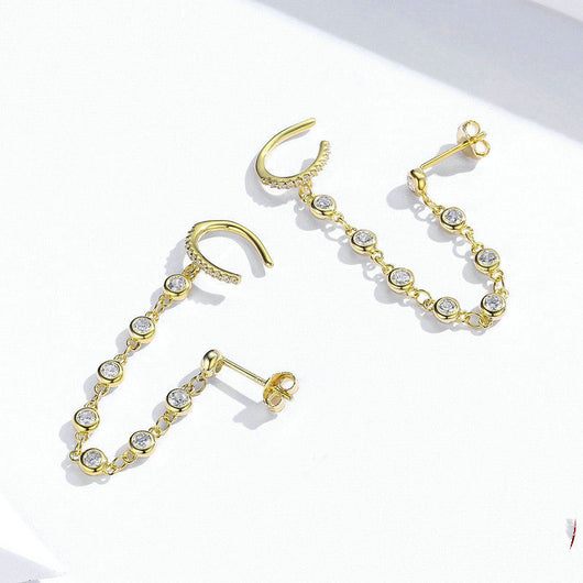 Aretes Largos Plata 925 con Baño de Oro - Diseño Fashion - Image 3