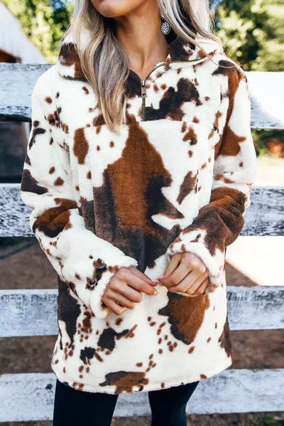 Suéter Holgado con Estampado de Vaca - Pullover Casual Cuello V para Mujer - Image 6