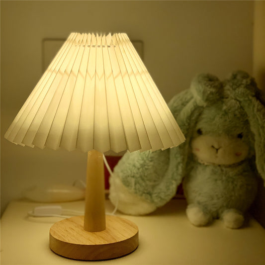 Lámpara de Mesa Plisada Vintage USB, Luz Regulable Estilo Coreano