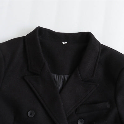 Abrigo de Lana Doble Botonadura Cuello V para Mujer - Negro - Image 3
