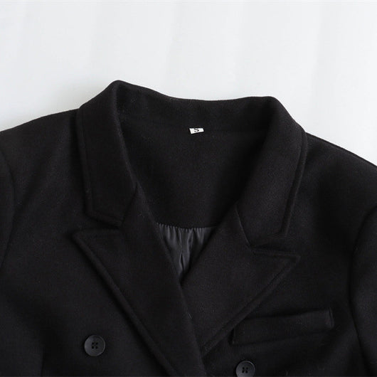 Abrigo de Lana Doble Botonadura Cuello V para Mujer - Negro - Image 3
