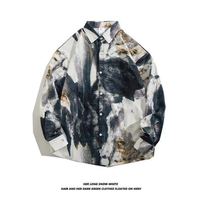 Camisa Retro Holgada Estilo Hong Kong con Estampado de Manga Larga para Hombre - Image 14