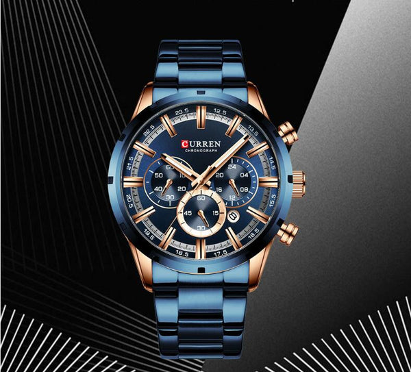 Reloj de Acero Inoxidable Multifunción con Calendario y Correa Metálica para Hombre
