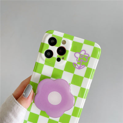 Funda para Teléfono Cuadros Verdes Verano con Flor Morada - Image 2