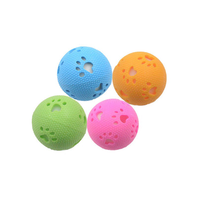 Green TPR hollow pet ball with honeycomb texture and paw print cutouts, designed for play. - Image 13