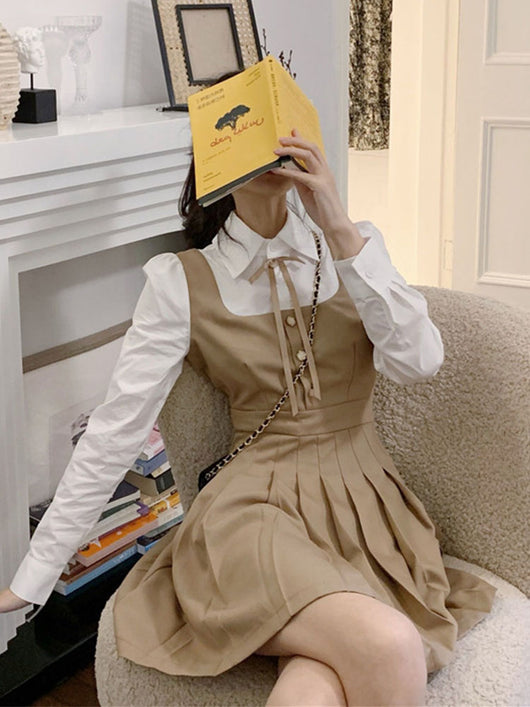 Vestido Camisero con Efecto Dos Piezas y Pliegues en la Cintura - Image 5