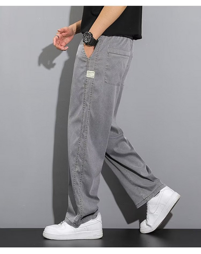 Pantalones Anchos de Pierna Recta en Tela Ice Silk para Hombre - Image 11