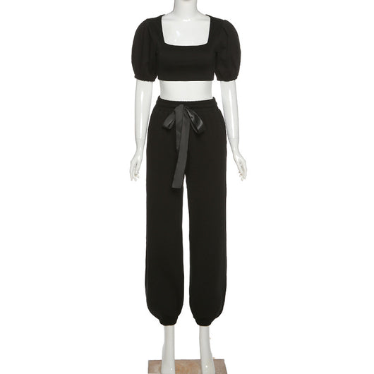 Conjunto Casual Elegante: Blusa con Mangas Farol y Pantalón Talle Alto - Image 2