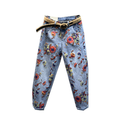 Pantalones Jeans Holgados Estampado Floral Tendencia Casual - Image 17