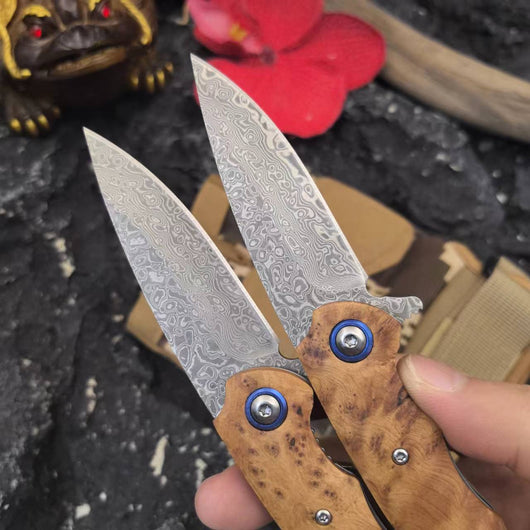 Cuchillo Portátil Plegable de Acero Damasco con Mango de Madera Yaebai - Image 11