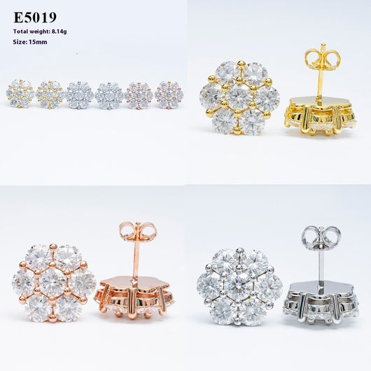 Aretes de Plata con Moissanita 5.0mm y Incrustación Floral - Image 7