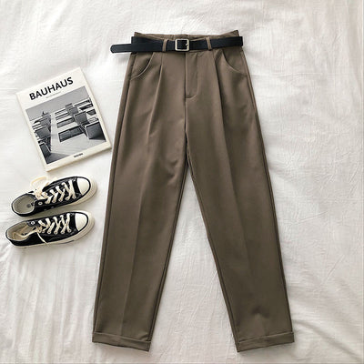 Pantalones Casuales de Cintura Alta Sueltos y Reductores de Color Sólido
