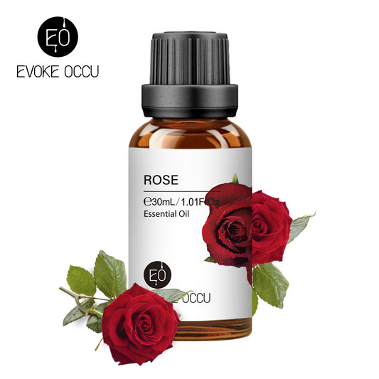Rose essential oil in a brown glass bottle with a black cap, labeled 'ROSE Essential Oil e30mL / 1.01Fl.Oz'. - Image 2