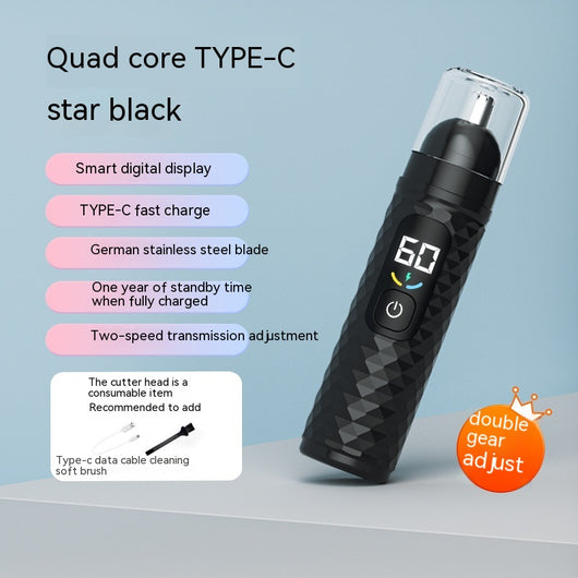 White electric nose hair trimmer with a textured body, clear cap, digital display, and power button. - Image 6