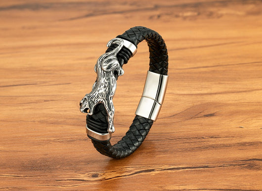 Pulsera Magnética para Hombre con Dragón Pi Xiu - Acero Inoxidable y Cuero con Patrón Leopardo - Image 23