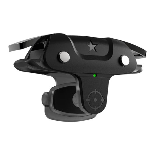 Black F5 game controller for mobile phones with two silver trigger buttons and a green indicator light.