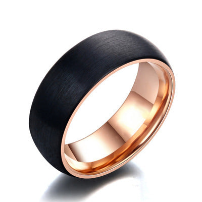 Anillo de Acero Inoxidable Negro para Hombre con Detalles en Oro Rosado - 8mm