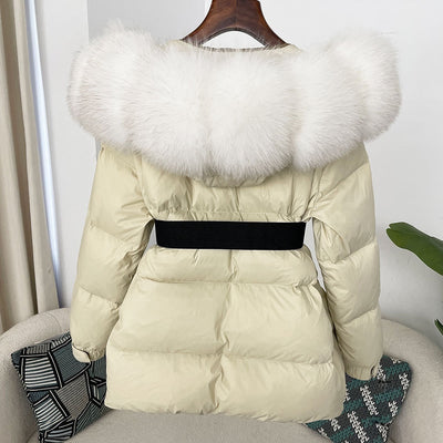 Abrigo de Plumas de Pato Blanco con Cuello de Pelaje de Zorro Oversized - Image 32
