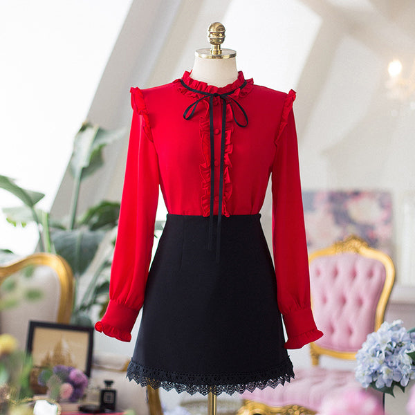 Blusa de Gasa Manga Larga Roja - Image 13